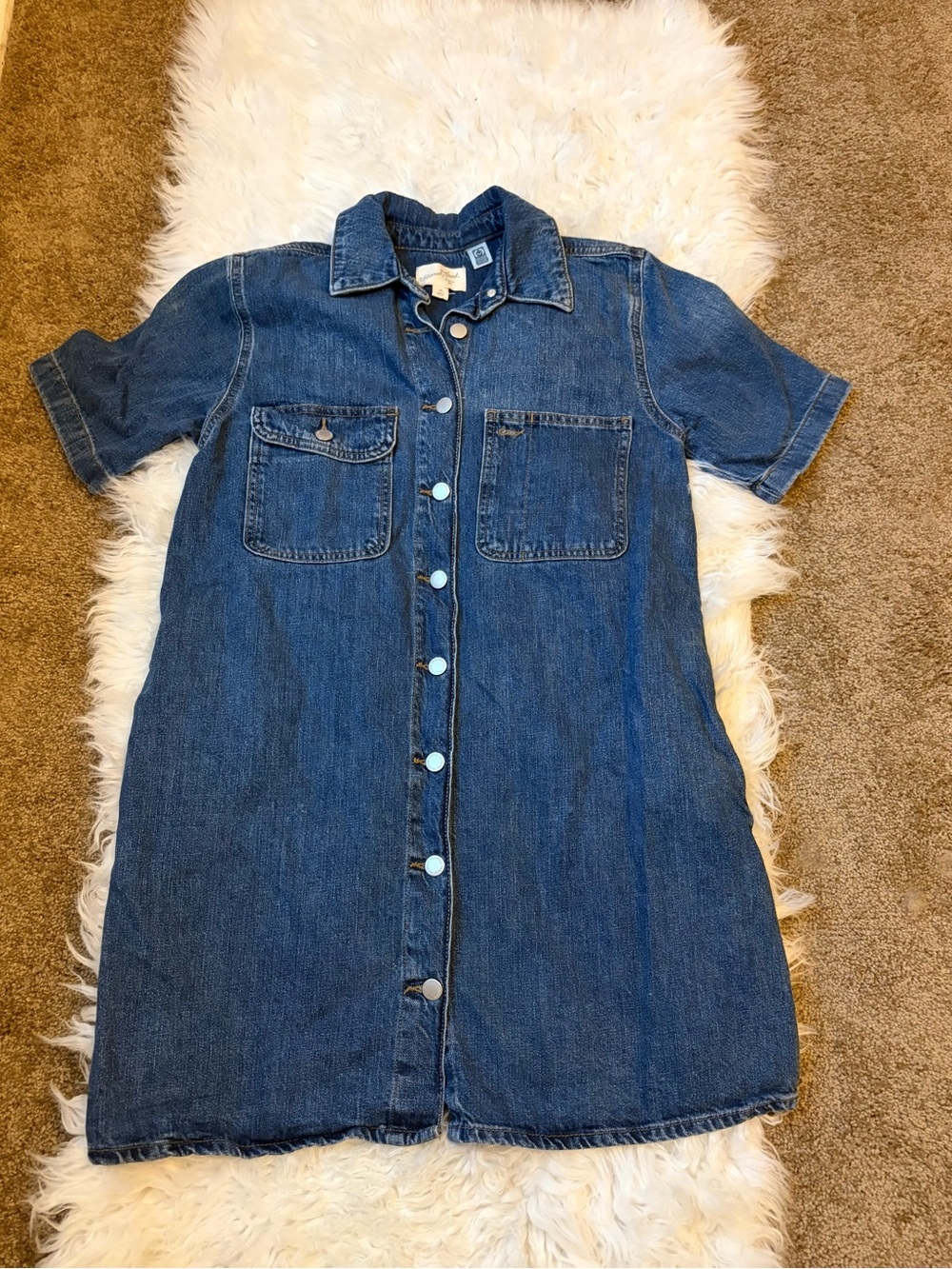 Denim Shirt Dress Button Front Short Sleeve
